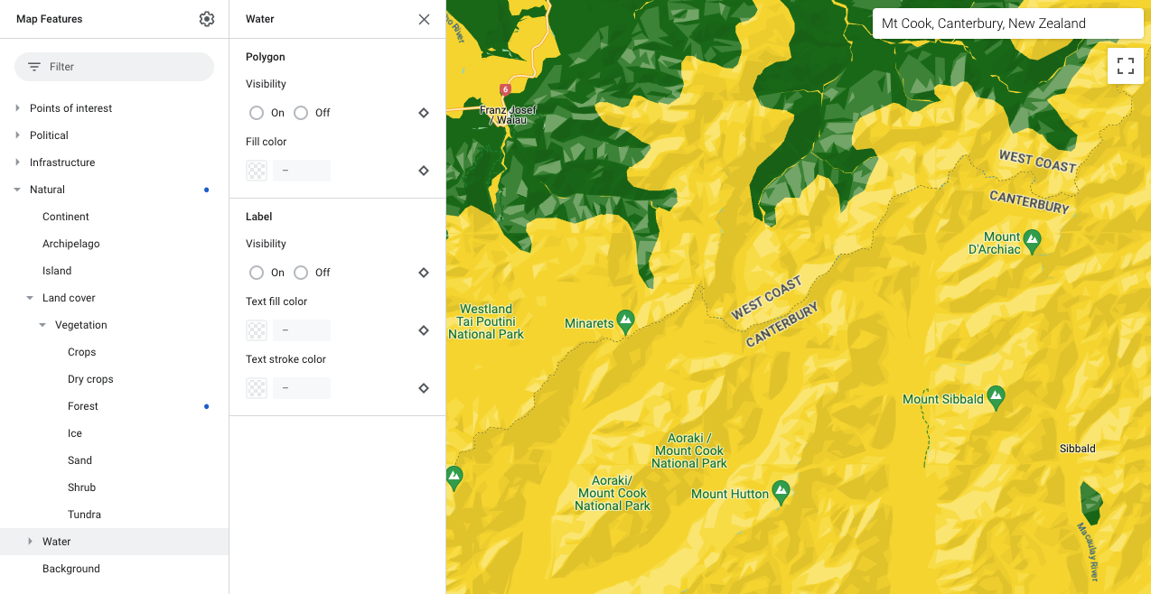Mapa en el que se muestran los componentes del mapa Bosque en verde