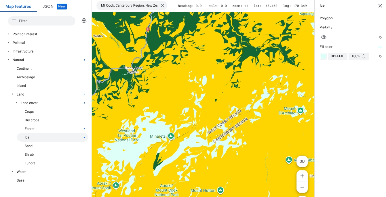 Mapa en el que se muestran los componentes del mapa Hielo en aguamarina pálido