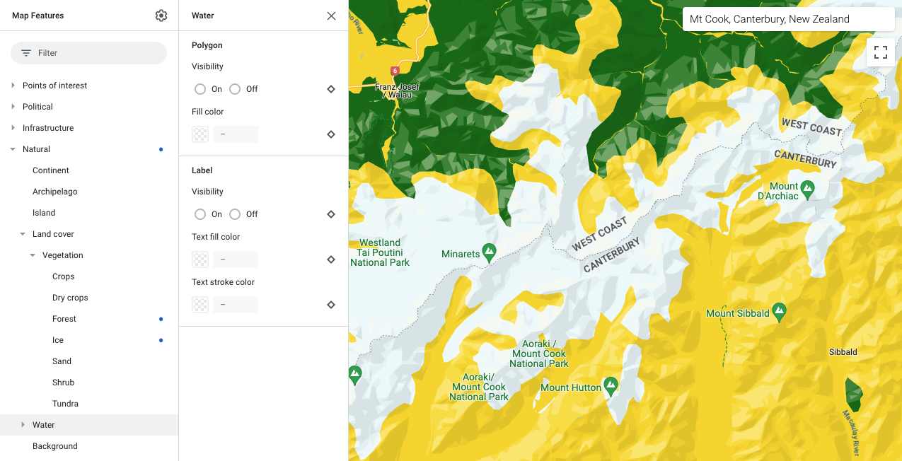 地圖顯示冰層地圖項目為淡湖水綠色