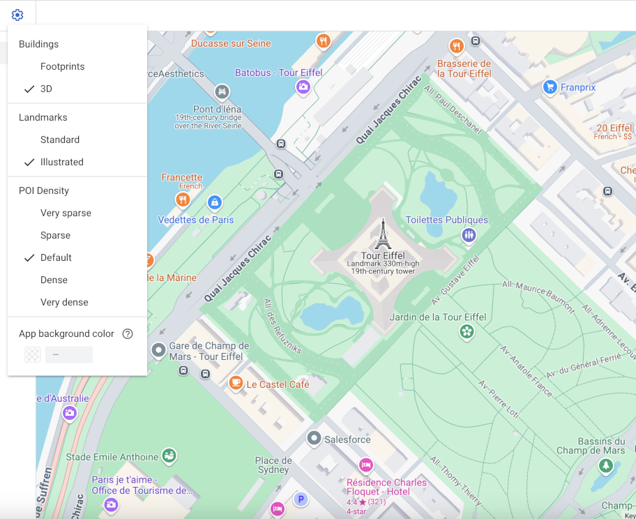 Um mapa de Paris com edifícios em 3D