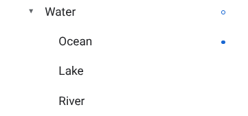 Chấm màu xanh dương và vòng tròn màu xanh dương cho biết kiểu tuỳ chỉnh và kiểu mẹ