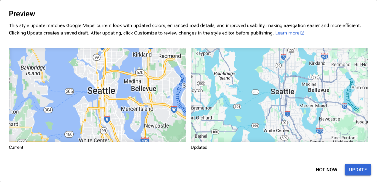 Visualizar as mudanças no estilo do mapa com um botão para atualizar
