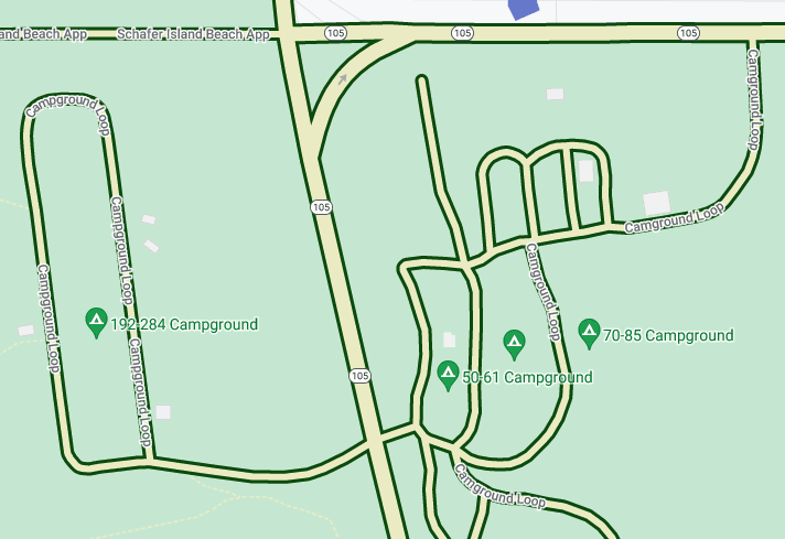 Screenshot einer Karte mit benutzerdefinierten Stilen, auf der mehrere Straßen zu sehen sind Die Straßen sind hellgelb mit grünem Umriss.
