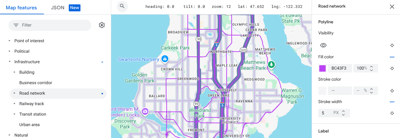Kiểu bản đồ cho thấy các thay đổi về màu nền của mạng lưới đường