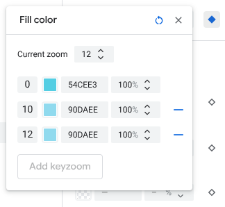 A new zoom-level style for the current zoom level 12 appears in the zoom-level styling pane with its default basemap value.