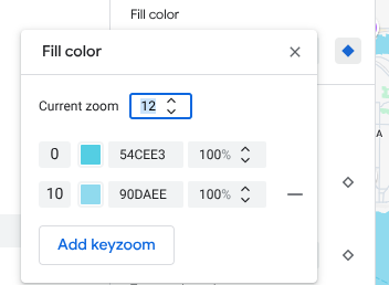 A menu that shows all the keyzoom styles and a selector for the current zoom level