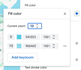 現在のズームレベルのすべての keyzoom スタイルとセレクタが表示されているメニュー