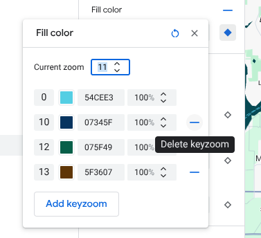 To delete a zoom-level style, select the minus icon