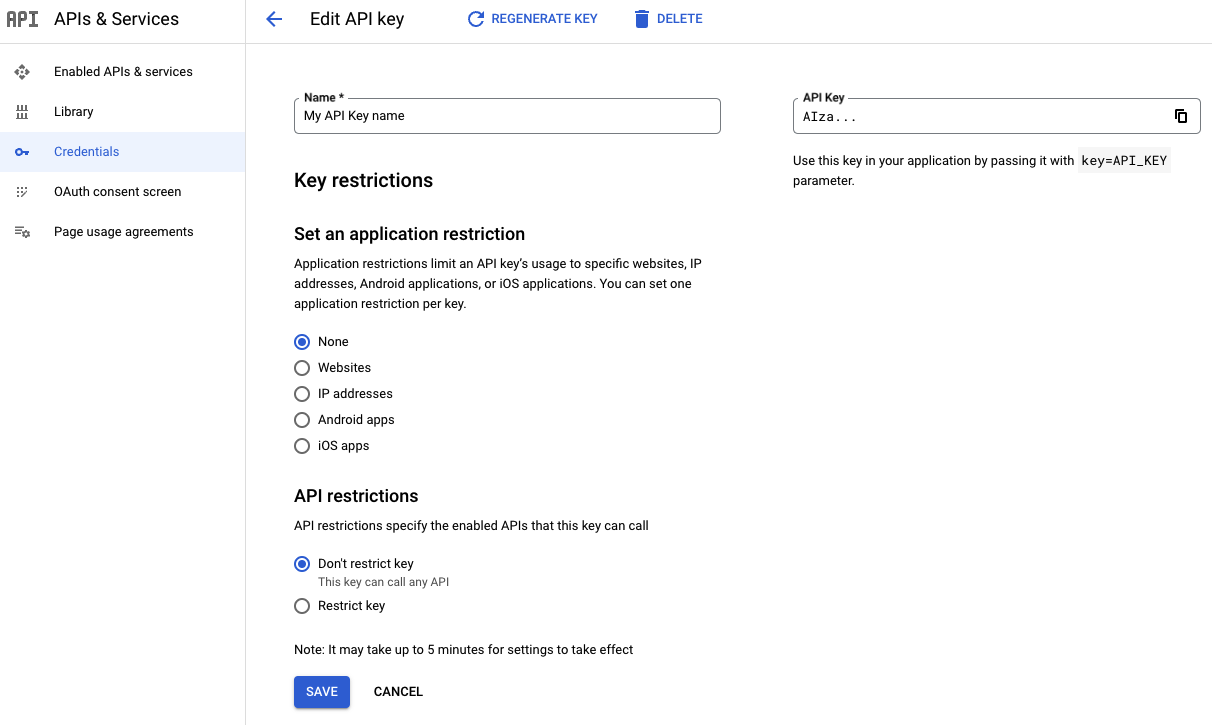 Página "Editar chave de API"