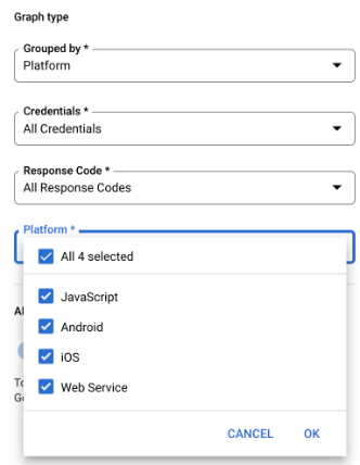 Фильтр «Платформа» отображается только при выборе одного API.