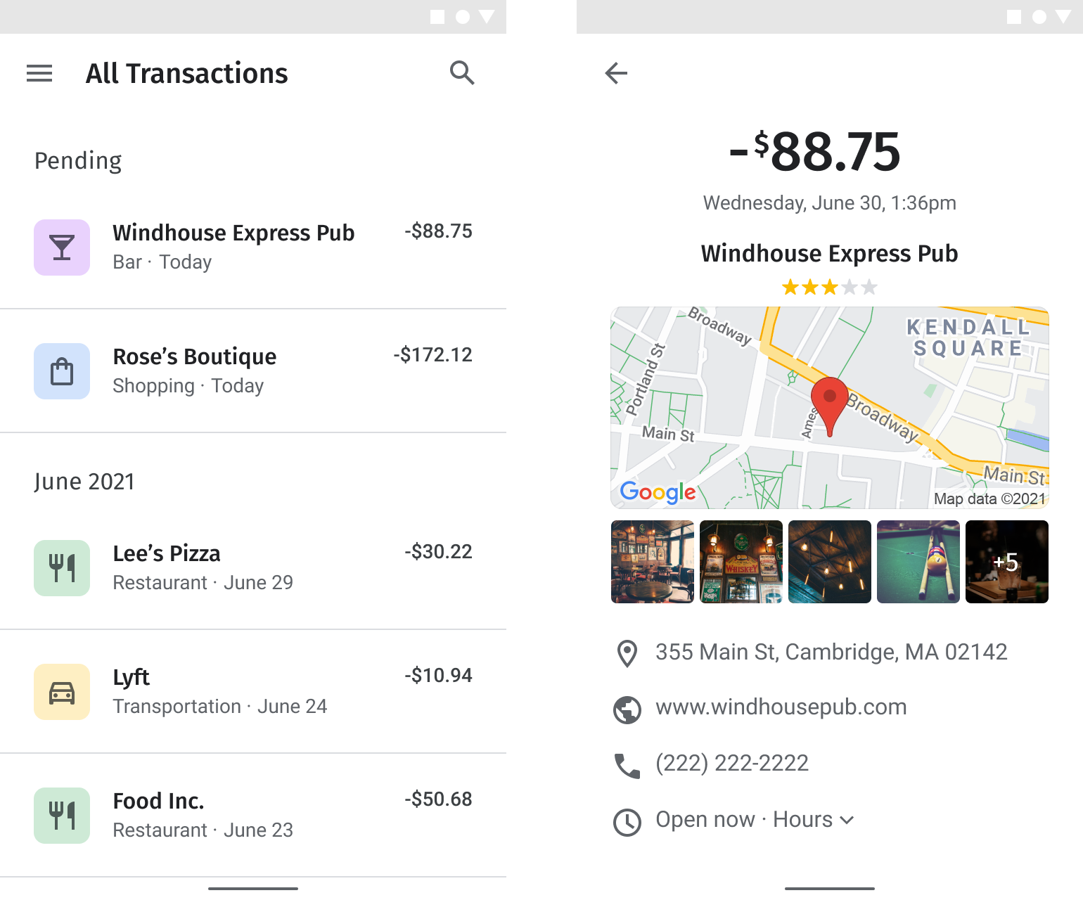 Layar contoh transaksi yang diperkaya
