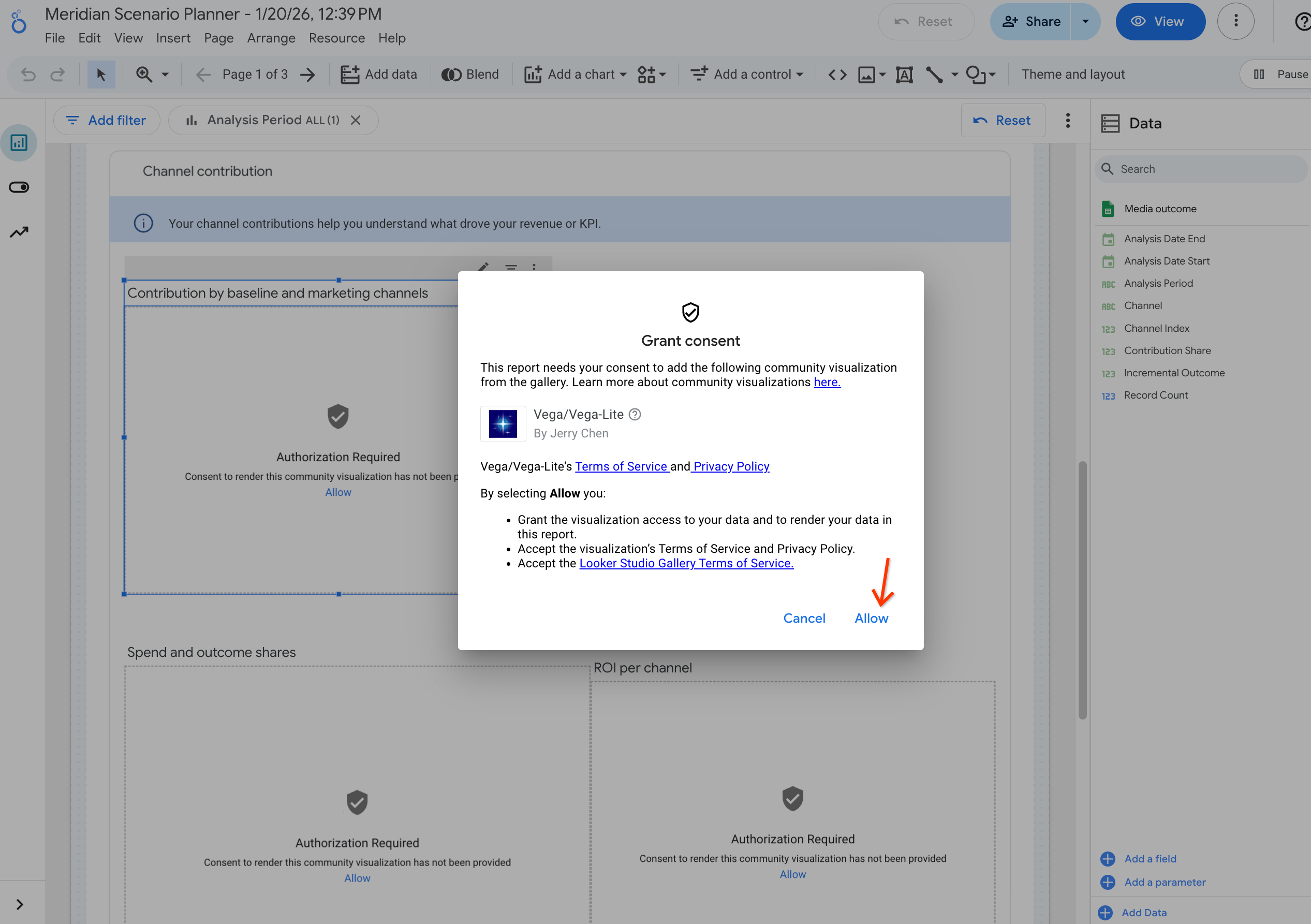 Allow button in the pop up window