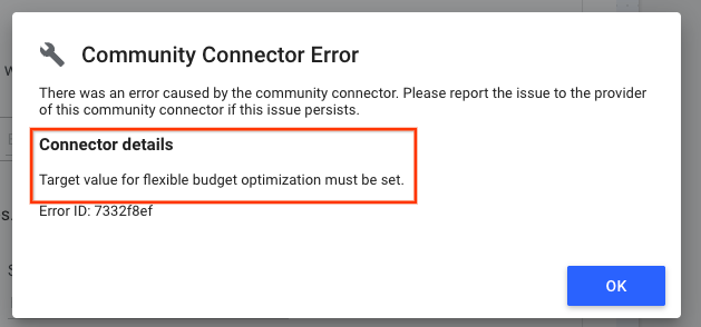 Detalles del error del conector de comunidad