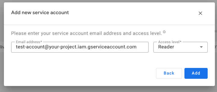 Enter service account details
