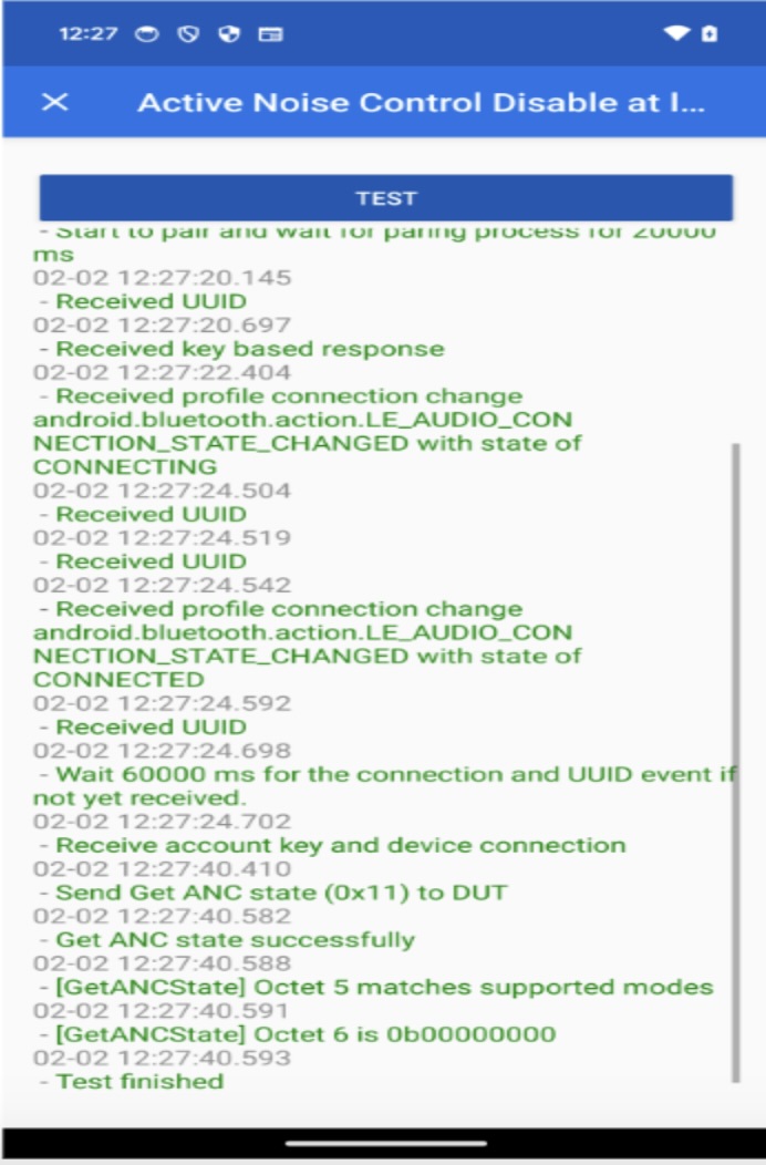 Bu, başarılı bir ANC devre dışı bırakma testini gösterir.