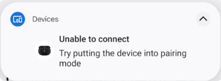 डिवाइस को जोड़ने में समस्या आने पर सूचना.