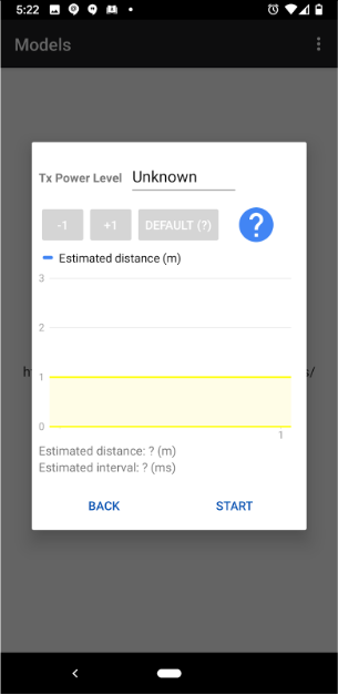 La página de prueba muestra la distancia estimada objetivo en amarillo.