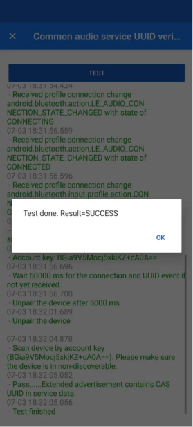 成功的测试会在日志中显示“通过”结果。