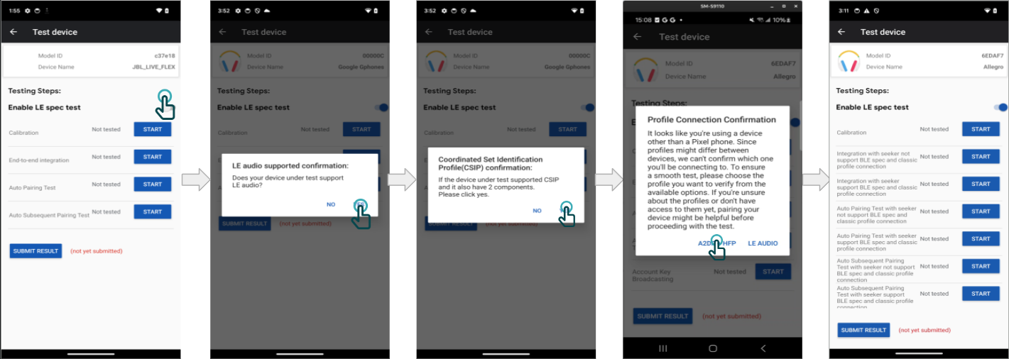 I test BT Classic vengono mostrati se l&#39;utente seleziona il supporto A2DP + HFP per lo smartphone non Pixel.