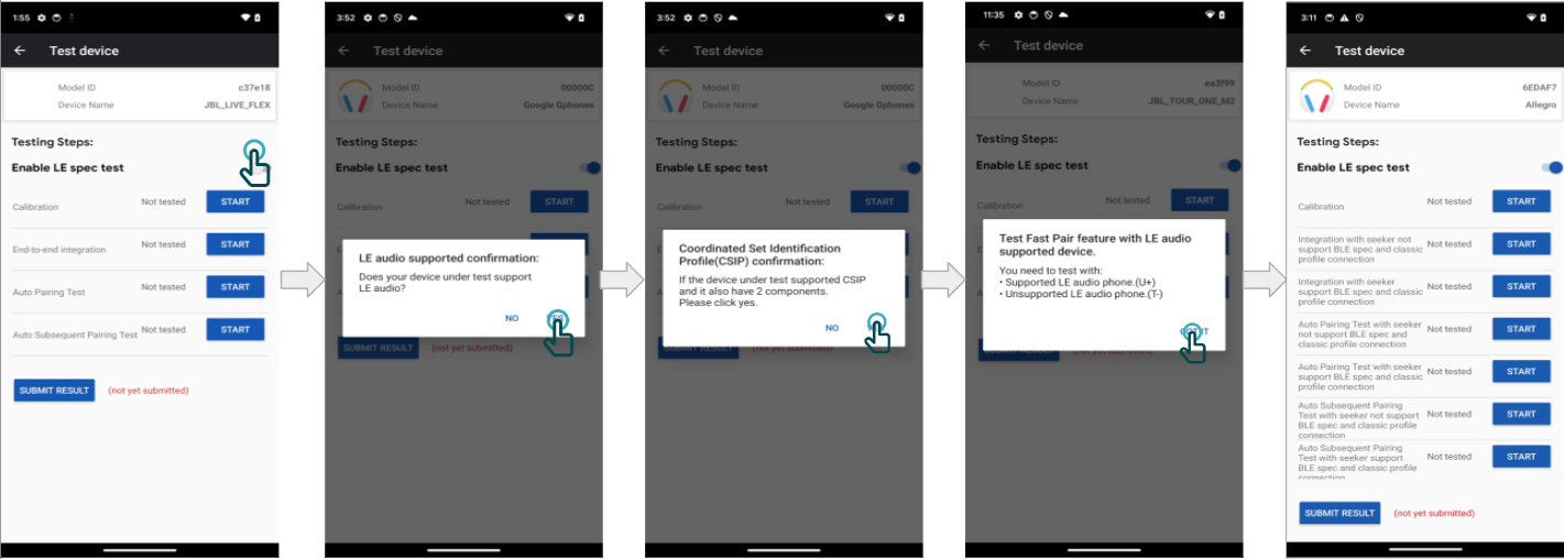 L&#39;app può compilare l&#39;elenco di test corretto perché gli smartphone Pixel sono una configurazione nota.