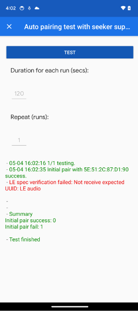 يعرض التطبيق خطأ UUID غير المتوقّع في اختبارَي "الإقران التلقائي" و"الإقران التلقائي اللاحق".