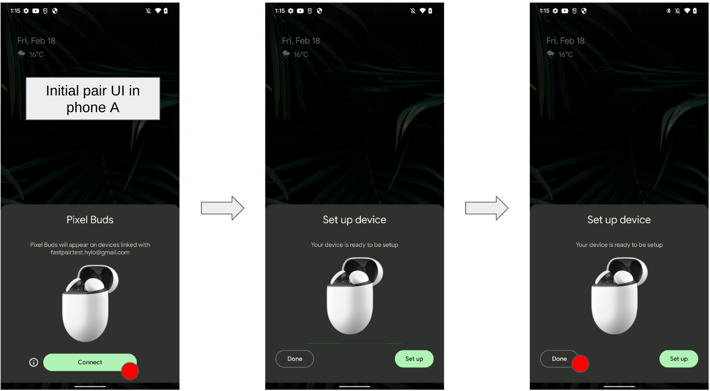 Figura 2: Se muestra la secuencia de botones para el dispositivo A de vinculación inicial. Figura 2: Se muestra la secuencia de botones para el dispositivo A de vinculación inicial.