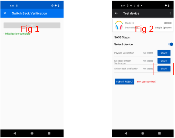 Una prueba que esté atascada en "Initialization Complete" se puede volver a ejecutar desde el menú de nivel superior.