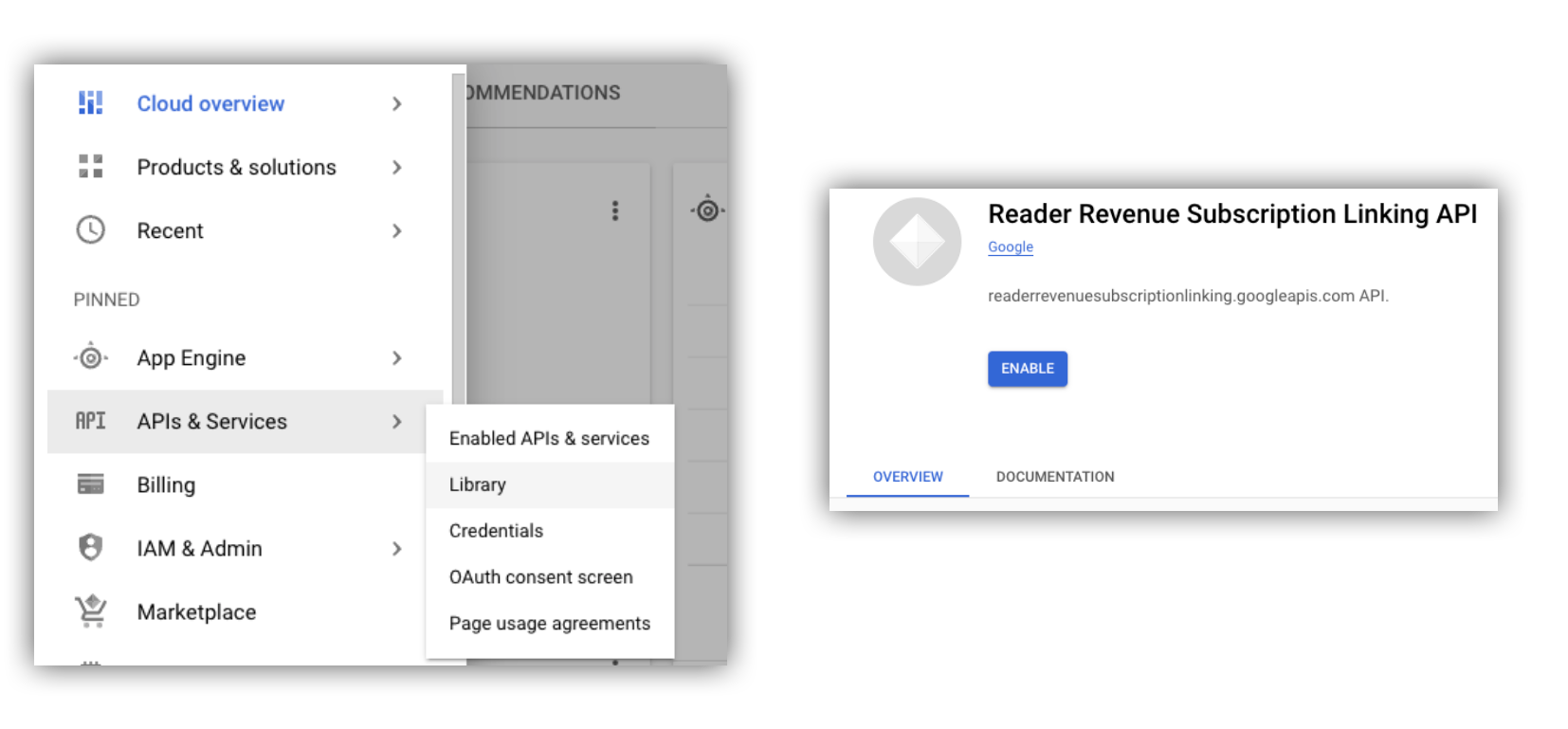 Uma captura de tela da caixa de diálogo para ativar a API api