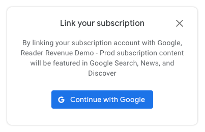 An example of the dialog asking the subscriber to link their subscription