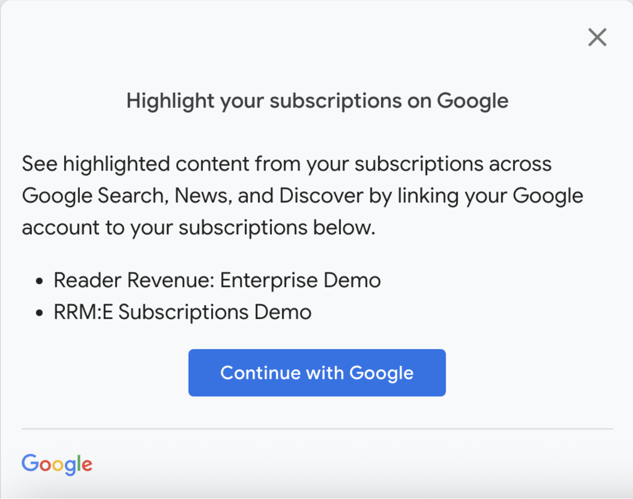 對話方塊示例：要求訂閱者將多個訂閱項目連結至出版品