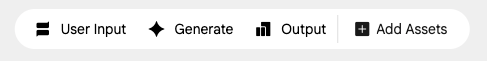 Different steps that can be added to an Opal app: user input, generate, output, or other assets
