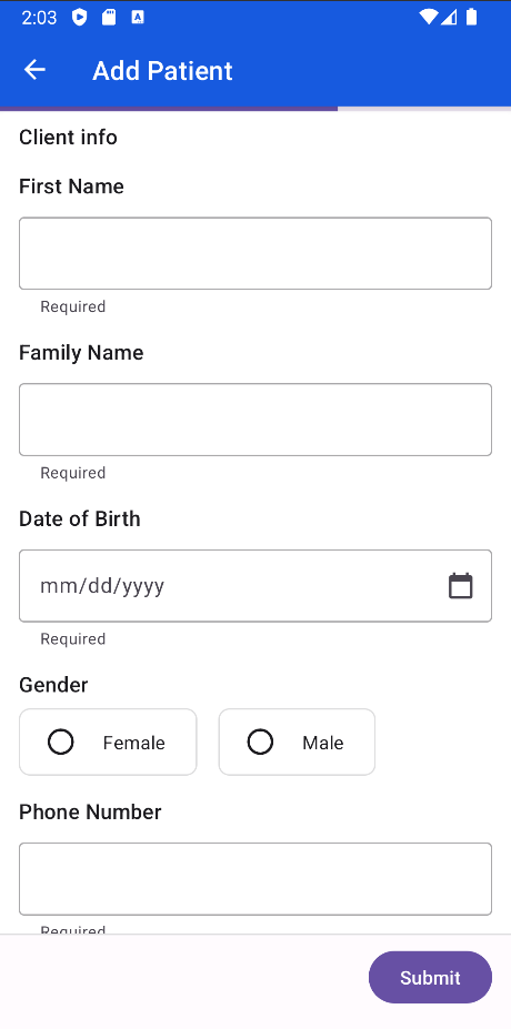 Questionnaire Rendered in Emulator