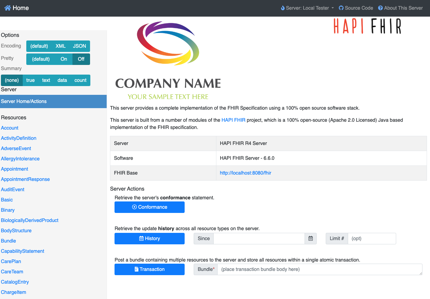 HAPI FHIR ওয়েব ইন্টারফেস HAPI FHIR web interface
