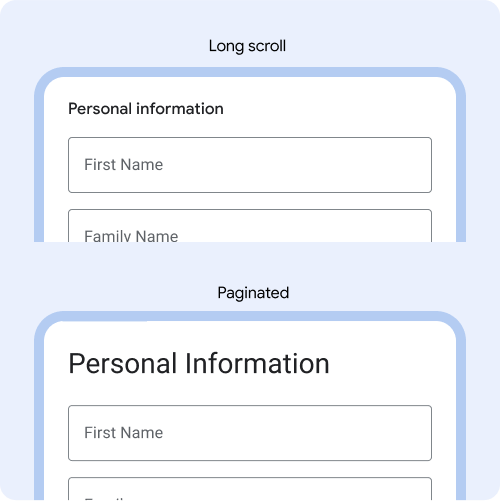 Comparing question title font size. Long scroll is 16px. Paginated is 28px.