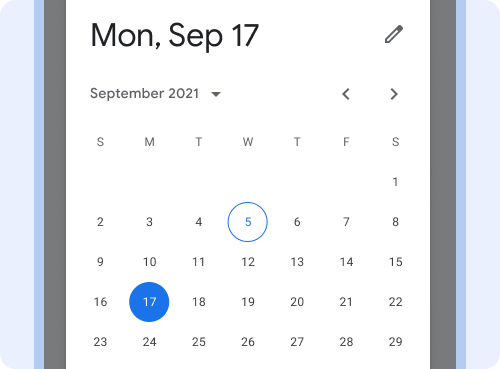 Vue Calendrier du sélecteur de date.