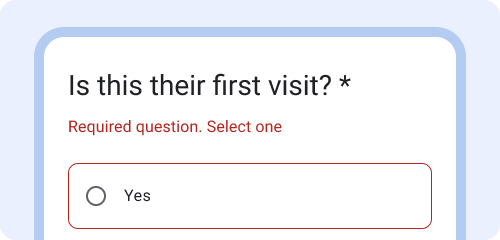 ข้อความแสดงข้อผิดพลาดคือ "คําถามที่จําเป็น โปรดเลือก 1 รายการ"