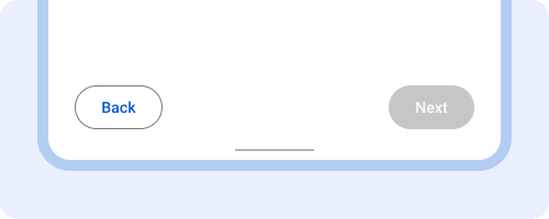 Next button is inactive. Next button with gray fill.