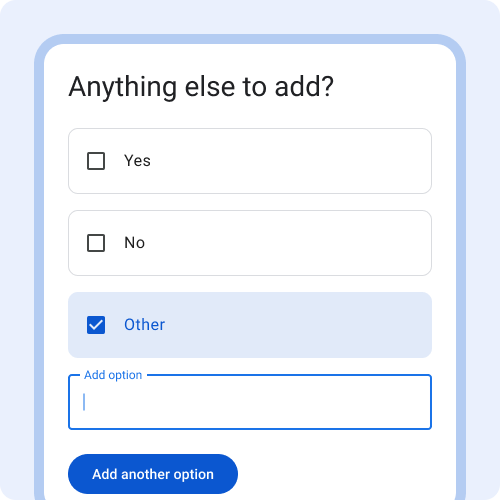 Titre de la question: Avez-vous d&#39;autres informations à ajouter ? Trois options sont disponibles : &quot;Oui&quot;, &quot;Non&quot; et &quot;Autre&quot;. L&#39;option &quot;Autre&quot; est sélectionnée. Le champ de texte permettant d&#39;ajouter du texte libre est actif.