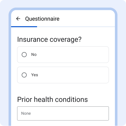 Unrelated questions on the same page. First question is insurance
            coverage and the second question is prior health conditions.