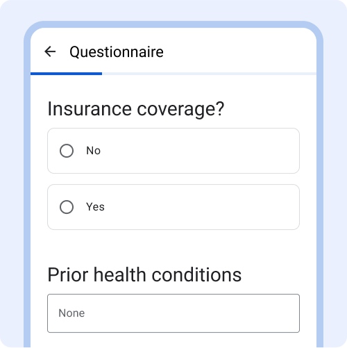 Hay preguntas no relacionadas en la misma página. La primera pregunta es la cobertura del seguro y la segunda pregunta es la condición de salud previa.