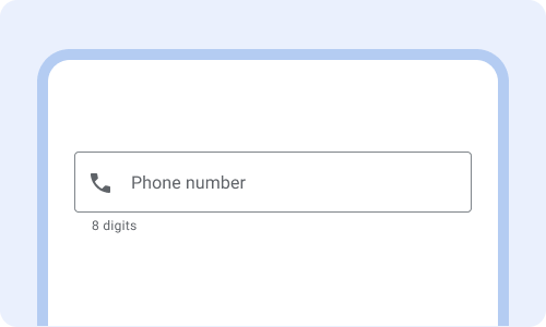Label text: phone number. Entry format: 8 digits.