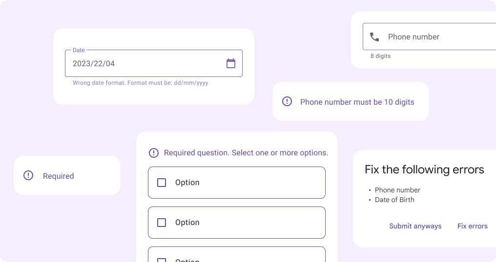 Decorative examples of data validation.