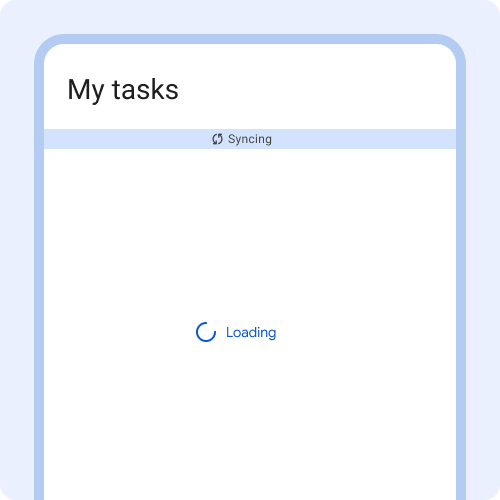 Blank my tasks screen without instructions. Syncing bar and a loading spinning wheel.