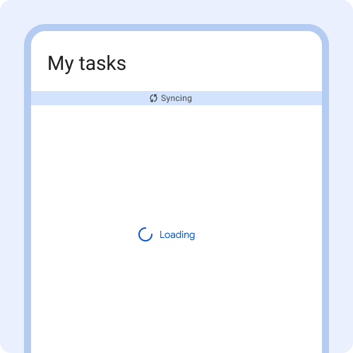 Bildschirm „Meine Aufgaben“ ohne Anleitung leer. Synchronisierungsleiste und ein Lade-Drehrad.