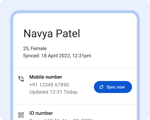 Bouton &quot;Synchroniser&quot; affiché à côté du numéro de mobile sur la fiche patient.