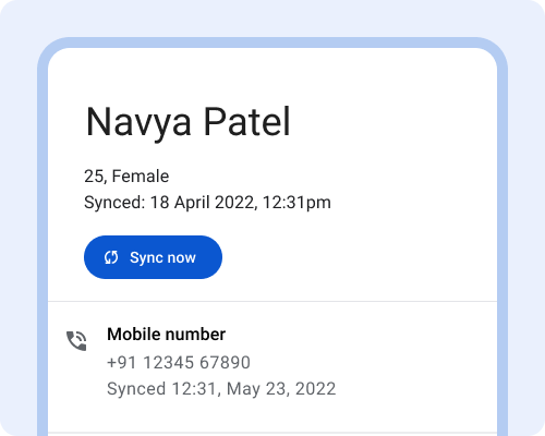 Sync now button displayed on patient card.