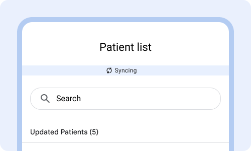 Light blue status bar with syncing icon and syncing written.