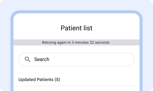 Pesan status bar abu-abu muda: Mencoba lagi dalam 3 menit 22 detik.