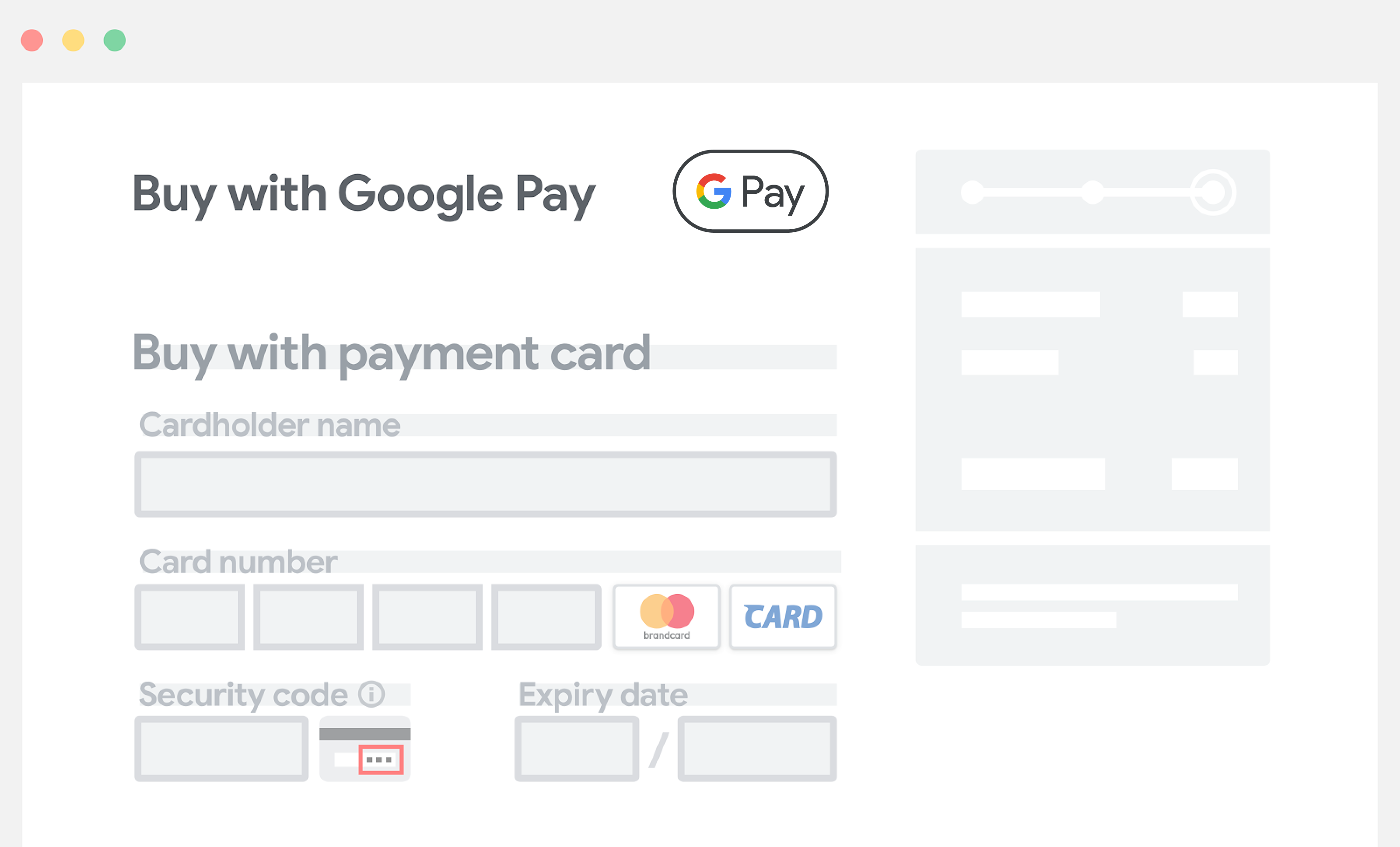 Разместите Google Pay над полями ручного ввода платежной информации.
