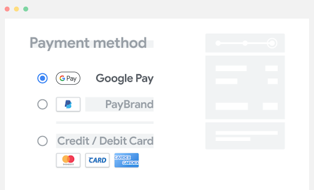 Google Pay をお支払いオプションのリストの一番上に配置する。